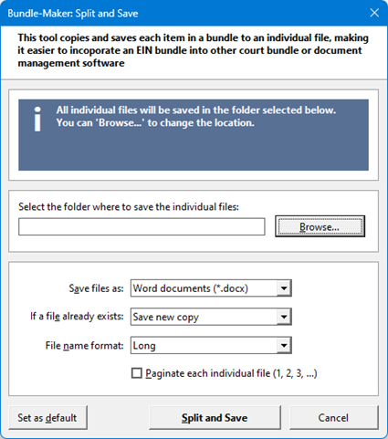 Split and save dialog